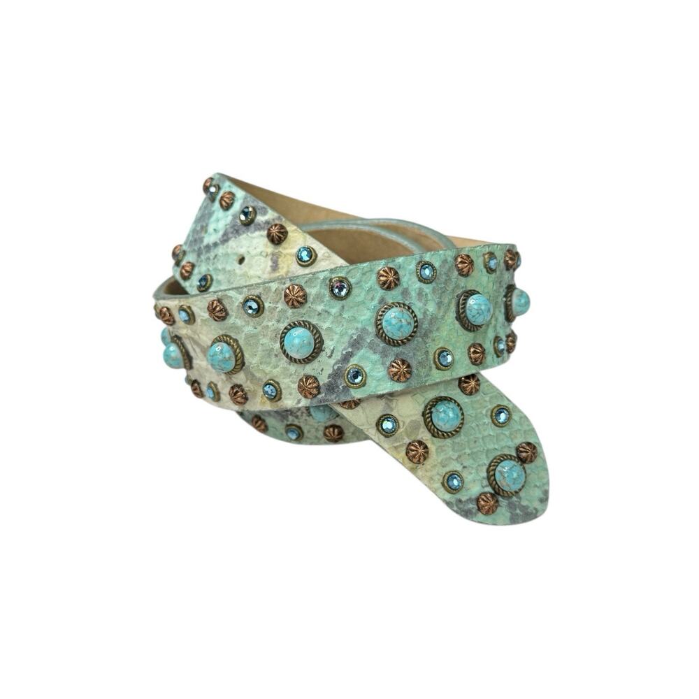 Streets Ahead Snakeskin Embossed Turquoise Studded Belt Size Medium